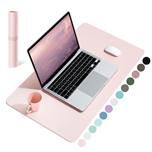 Non-Slip Desk Pad,Mouse Pad,Waterproof PVC Leather Desk Table Protector,Ultra Thin Large Desk Blotter, Easy Clean Laptop Desk Writing Mat for Office Work/Home/Decor(Pink, 23.6" x 13.7") - Pink - 23.6" x 13.7"