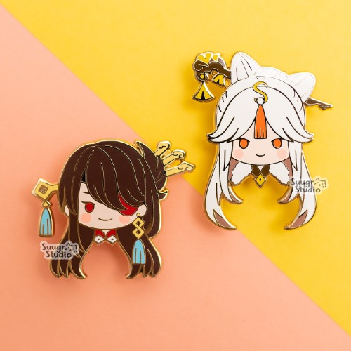 Genshin Impact Ningguang & Beidou Hard Enamel Pin - Set of Both / [A Grade] / Locking Clasps