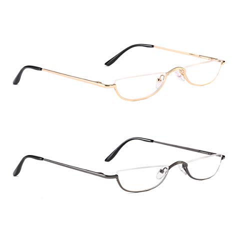 COVESATO Half Frame Reading Glasses, Half Metal Moon Readers for Women Men 2 Pairs 1.00 - 2 Pack(gray,gold) - 1.0 x