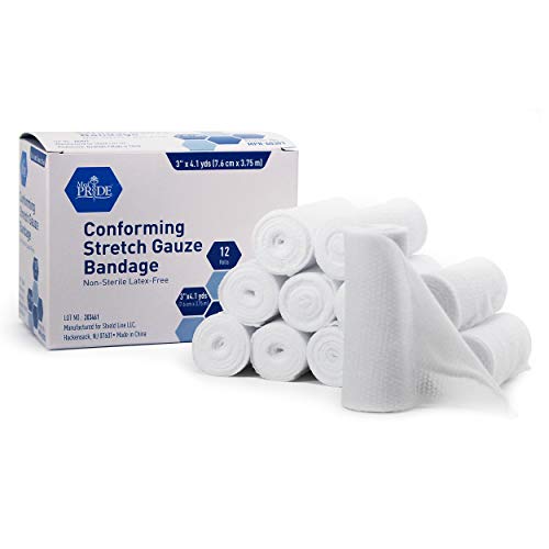 MED PRIDE Conforming Gauze Rolls First Aid Rolled Stretch Bandages for Wounds & Injuries – Disposable Nonsterile Body Wrap Dressing for The Knee, Ankle, Hands, Wrist, White (3''x 4.1 yd) - 3" X 4.1yds