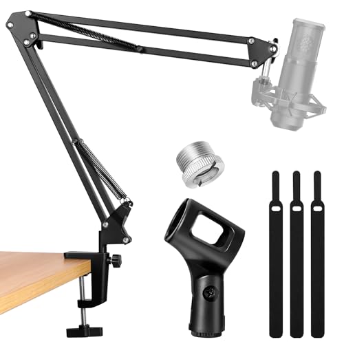 LacBec Microphone Stand Boom Arm, Mic Stand Desk Mount, Adjustable Suspension Boom Scissor Arm Stand for Podcasting Gaming Recording, Compatible with HyperX QuadCast, Blue Yeti Snowball and Other Mics