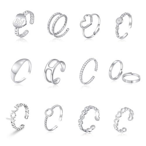 dpvive 12/24 Pcs Knuckle Stainless Steel Silver Rings Set Silver Stacking Rings Midi Ring Rings for Women Adjustable Knuckle Stackable Rings for Women… - C-12pcs