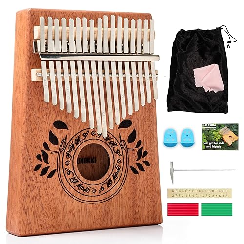 UNOKKI Kalimba 17 Key Thumb Piano, Portable Mahogany Mbira Finger Piano with Instruction, Carrying Bag, Tune Hammer, Holiday Gift for Kids & Adults on Christmas & Thanksgiving (Light Brown) - Light Brown