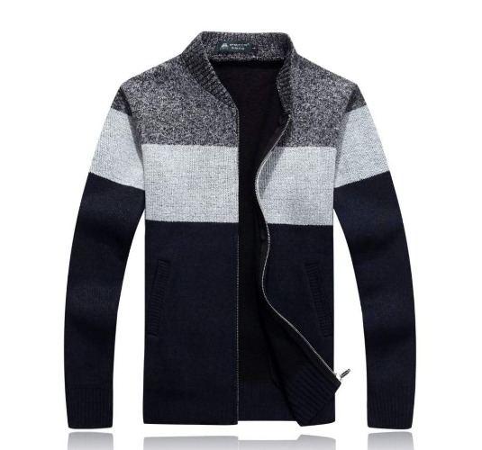Mens Color Block Zipper Cardigan - Dark Gray / M