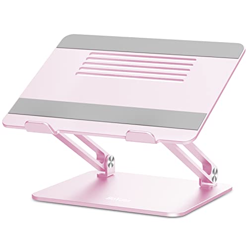 BoYata Laptop Stand, Adjustable Laptop Riser with Slide-Proof Silicone and Protective Hooks, Laptop Stand for Laptop up to 17 Inches, Laptop Holder Compatible for MacBook, Laptop-Black / Black