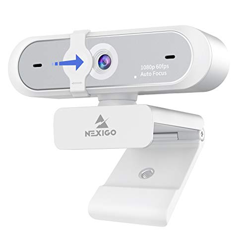 NexiGo N660P 1080P 60FPS Webcam with Software Control, Dual Microphone & Cover, Autofocus, HD USB Computer Web Camera, for OBS/Zoom/Skype/FaceTime/Teams/Twitch, White - White