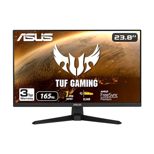 ASUS TUF Gaming 23.8” 1080P Monitor (VG247Q1A) - Full HD, 165Hz (Supports 144Hz), 1ms, Extreme Low Motion Blur, Adaptive-sync, FreeSync Premium, Shadow Boost, Speakers, Eye Care, HDMI, DisplayPort - 24" 165Hz FreeSync Premium