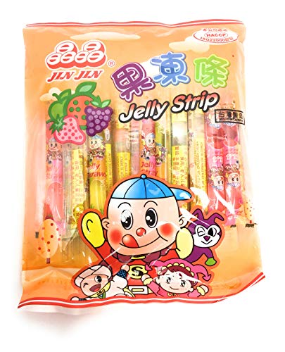 Jin Jin - Jelly Strip (Jelly Filled Straws in Assorted Flavors) - Net Wt. 14.1 Oz. - 14.7 Ounce (Pack of 1)