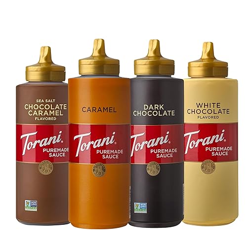 Torani Puremade Sauce Variety Pack, 4 Flavors, 16.5 Fl Oz Bottles - Variety Pack 2 - 16.5 Fl Oz (Pack of 4)