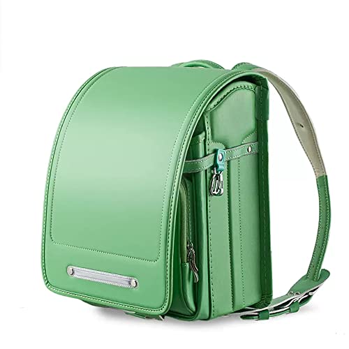 Ransel Randoseru Light Weight Bookbag One Touch Lock Japanese School Bags PU Leather Large Capacity Rain Cover,Green,24.5 * 18.5 * 32Ccm - 24.5*18.5*32Ccm - Green