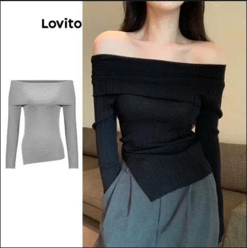 Lovito Women's Casual Plain Asymmetrical Cold Shoulder T-Shirt
