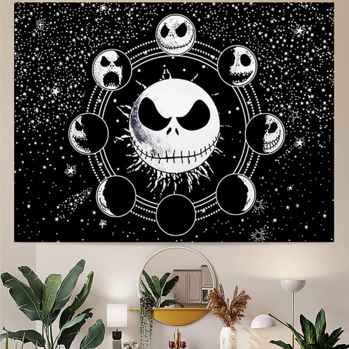 Christmas Nightmare Tapestry, Skull Tapestry,Sun and Moon Tapestry,Black and White Tapestry,Wall Hanging Starry Night Sky Gifts，Tapestry for Bedroom Living Room, Dorm Home Wall Decor(59" X 79") - 