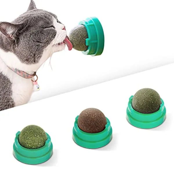 Potaroma 4 Pack Catnip Ball Toys, 3 Silvervine Catnip Toys and 1 Cat Energy Ball, Edible Catmint Chew Toys, Rotatable Cat Treat Toys for Kitten Teeth Cleaning