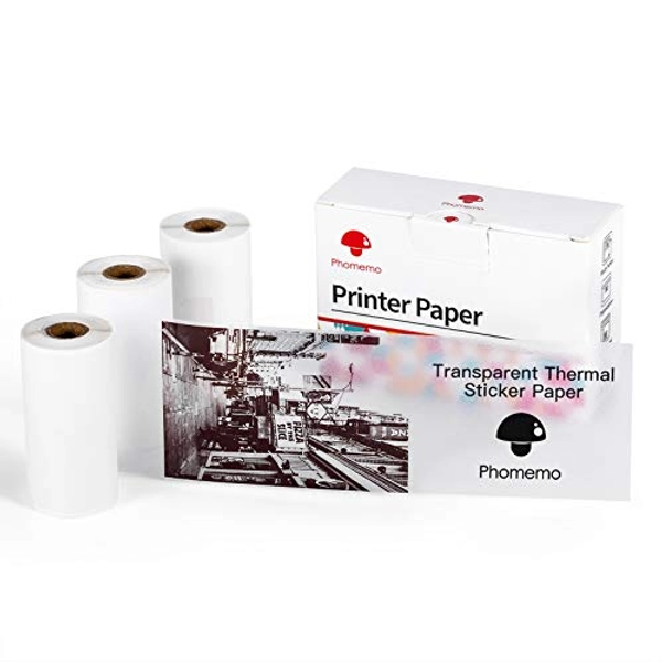 Phomemo Transparent Papier für Phomemo M02, M02S, M02PRO, M03, M03AS, M04S, M04AS Mini Thermodrucker, 53 mm x 3,5 m, 3 Rollen