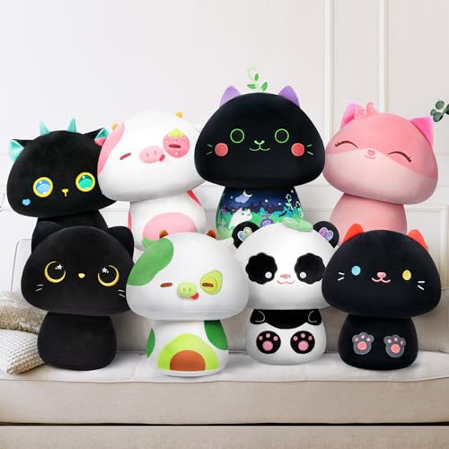 Mewaii 20CM Weiche Minze Katze Pilz Gefüllte Tier Plüsch Kissen Squishy Spielzeug mit Schwarz - Black Mint Cat - 20 CM