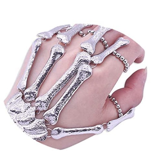 Deniferymakeup Exaggerate Metal Skeleton Bracelet Halloween Accessories Ghost Claw Ornaments Gothic Finger Skeleton Bracelet Flexible to Wear for Your Halloween Cosplay Costume - Silver