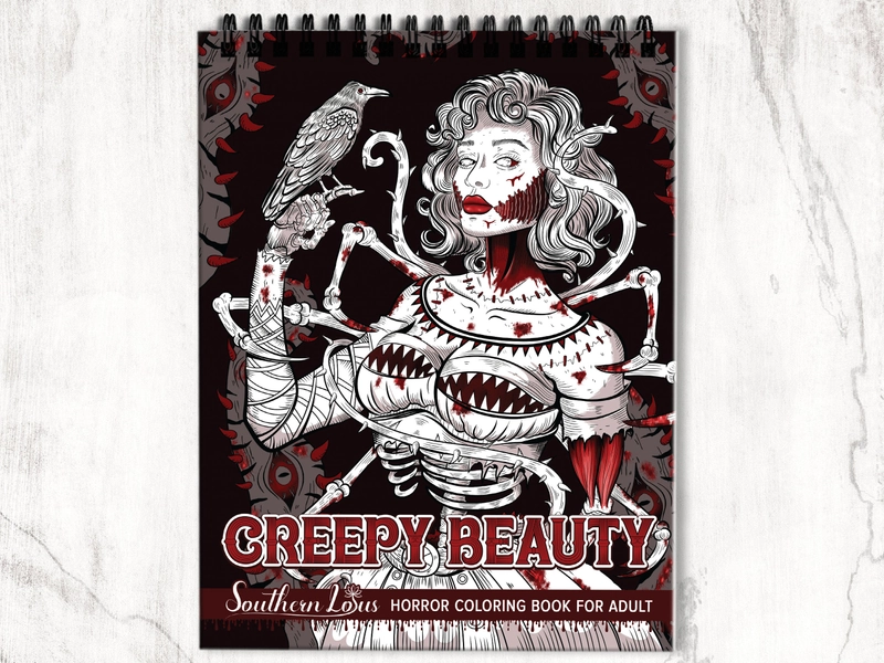 Creepy Beauty Spiral Coloring Book for Adults With Horror Illustrations Wirebound Perforated Papers Relieve Stress Relaxation Mindfulness