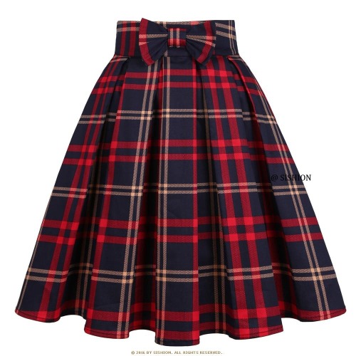 'Existence' Red and Blue Plaid Skirt - Blue Red Plaid Y / XL