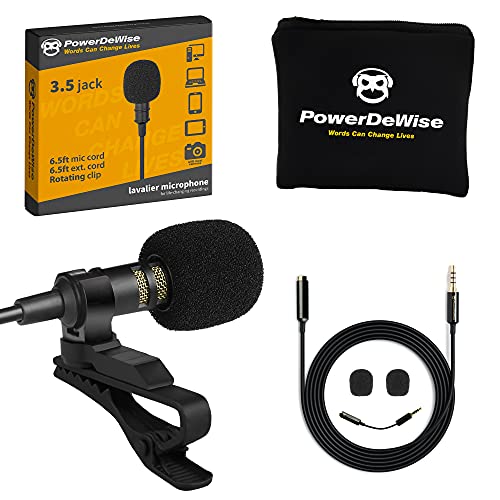 Professional Grade Lavalier Clip On Microphone - Lav Mic for Camera Phone iPhone Video Recording ASMR - Small Noise Cancelling 3.5mm Tiny Shirt Microphone with Easy Clip On System - Black