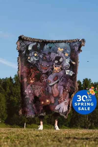 Anime Hand Woven Blanket | Ghost Pokemon Tapestry Throw | Gengar poison