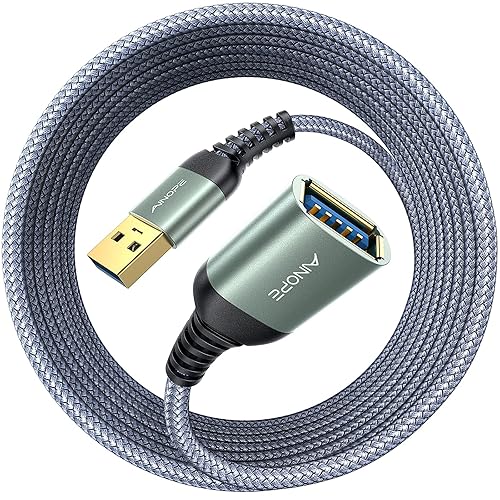 AINOPE 2 Pack USB Extensions Cable High Speed USB 3.0 Extension Cord Type A Male to Female Sturdy Braided Material Fast Data Transfer Compatible with USB Keyboard,Mouse,Flash Drive,Grey,20FT+20FT - 20FT+20FT - Grey