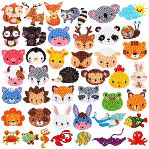 Labeol 42Pcs 5D Diamond Painting Stickers Kits for Kids Arts and Crafts for Kids Ages 8-12 Easy to DIY Creative Diamond Mosaic Sticker Craft by Numbers Kits for Kids and Adult Beginners - Animals
