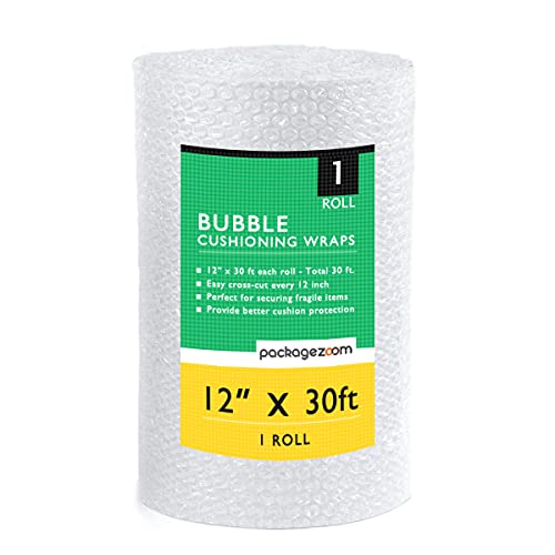 PackageZoom 1 Pack 12 inch x 30 ft. Bubble Cushioning Wrap Shipping Packing Moving Supplies Perforated Every 12” Bubble Cushioning Wrap for Packing and Moving Boxes Bubble Packing Wrap for Moving - 12" x 30 ft. / 1 Roll
