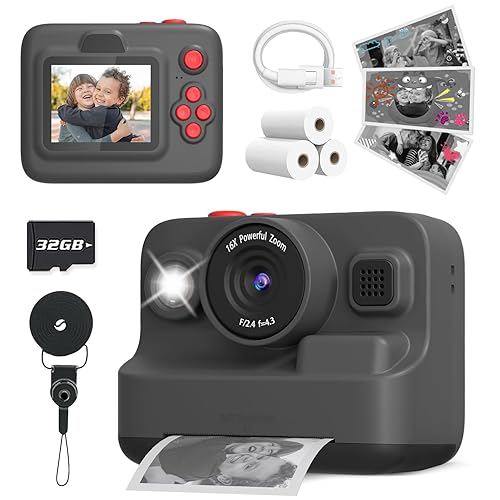 Yehtta Kids Camera Instant Print, Christmas Birthday Gifts for 3-12 Year Old Boys Girls, 2.4in Screen 1080P Kids Digital Camera Toys for Kids Age 3 4 5 6 7 8 9 10 with 3 Rolls Print Paper 32G Card - Black