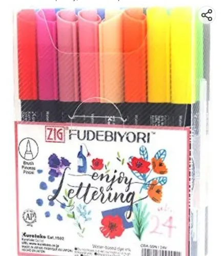 Amazon.com: Kuretake ZIG FUDEBIYORI Brush Pens 24 Colors set, AP-Certified, Odourless, Xylene free, Flexible Hard brush tip, Effective for both details and larger spaces, Portable, Professional quality, Made in Japan : Clothing, Shoes & Jewelry