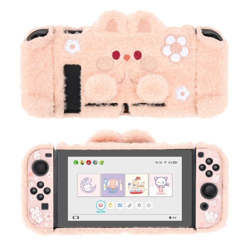GeekShare Cute Plush Protective Case Cover Compatible with Nintendo Switch and Joy Con- Shock-Absorption and Anti-Scratch - Plush Bunny - 