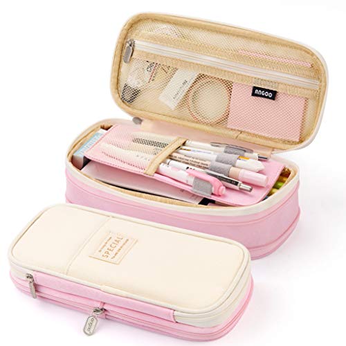 EASTHILL Big Capacity Pencil Pen Case Office College School Large Storage High Capacity Bag Pouch Holder Box Organizer Blue (Pink) - Pink