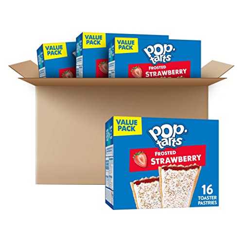 Pop-Tarts Toaster Pastries, Breakfast Foods, Kids Snacks, Value Pack, Frosted Strawberry (64 Pop-Tarts) - Strawberry - 4 Boxes (16ct Box)