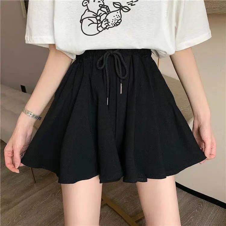 Black Goth Skort with Elasticated Waist - black / S
