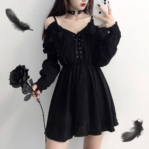 'Deadbeat' Black Grunge Dress - black / M