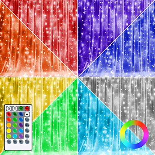 Dazzle Bright Window Curtain Fairy Lights, 300 LED RGB Color Changing Copper Fairy Lights with Remote, 4 Lighting Modes USB Powered Icicle Lights for Indoor Outdoor Wedding Party Xmas Decor - RGB Color Changing