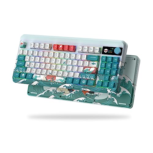 COSTOM XVX 75% Keyboard with Color OLED Display&Knob Mechanical Keyboard, M87 Pro Wireless Mechanical Keyboard Bluetooth/2.4G /USB-C, Hot Swappable Keyboard with Custom Switch, TKL RGB Gaming Keyboard - M87 Pro,Coral sea