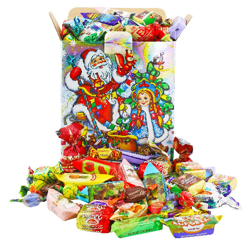 RUSA New Year's Candy Gift Russian Candy Mix Box - Assortment Chocolate Candy Mix – Variety of Russian Candy Cardboard Pack Box Little Squirrel Sisters - 680 g -/ 1.5 Lb, 24 Ounces - 1.5 Lbs Little Squirrel Sisters