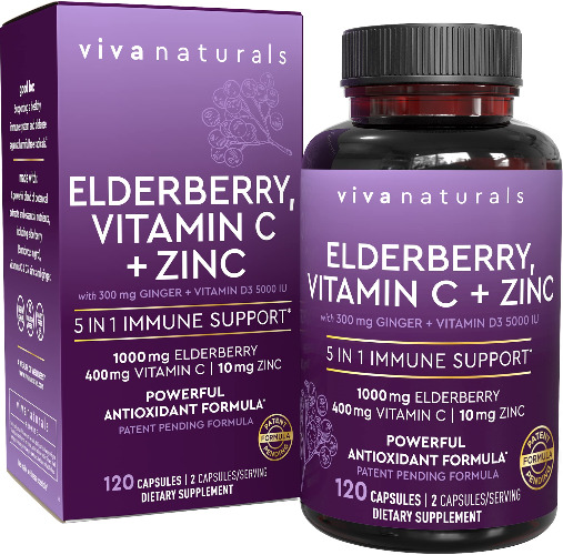 Viva Naturals Sambucus Elderberry with Vitamin C, Zinc, Vitamin D3
