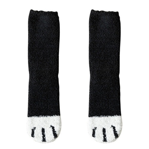 Kawaii Warm Cat Paw Fuzzy Socks - 1 x Black