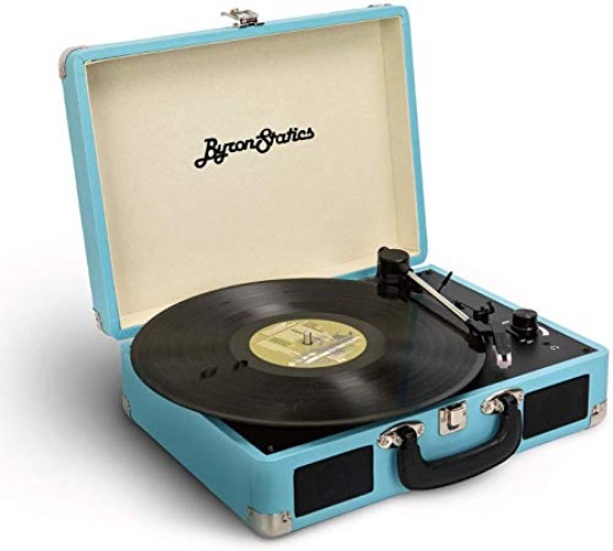 ByronStatics Vinyl Record Player, 3 Speed Turntable Record Player with 2 Built in Stereo Speakers, Replacement Needle, Supports RCA Line Out, AUX in, Portable Vintage Suitcase - Teal