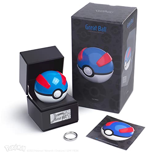 The Wand Company Great Ball Authentic Replica - Realistic, Electronic, Die-Cast Poké Ball with Display Case Light Features – Officially Licensed by Pokémon