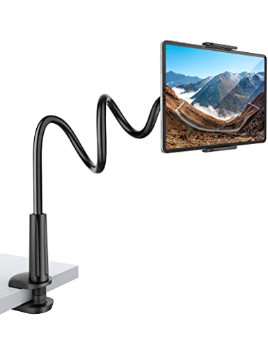Rupoku Gooseneck Tablet Holder Phone Stand, Flexible Tablet Stand, 360 Adjustable Lazy Arm Holder Clamp Mount Bracket Bed for iPad Air Pro mini, Samsung Galaxy Tabs, iPhone, Switch, 4.0~10.5" - BLACK