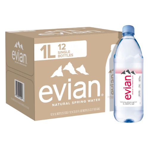 evian Natural Spring Water, Naturally Filtered Spring Water in Large Bottles, 33.81 Fl Oz (Pack of 12) - 33.81 Fl Oz (Pack of 12)