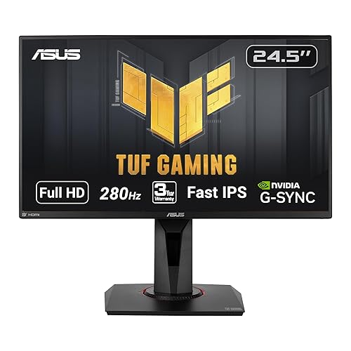 ASUS TUF Gaming VG259QM 24.5” Monitor, 1080P Full HD (1920 x 1080), Fast IPS, 280Hz, G-SYNC Compatible, Extreme Low Motion Blur Sync,1ms, DisplayHDR 400, Eye Care, DisplayPort HDMI BLACK - 24.5" FHD 280Hz G-SYNC Height Adjust