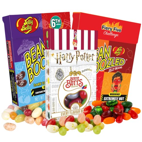 Bean Boozled, Bertie Botts, and Fiery Five 6th Edition Assorted Flavor Jelly Beans, Individually Boxed Weird Flavored Chewy Candies, Refill Boxes for Dispensers and Spinner Challenge Games, Set of 3, 1.5 Ounces
