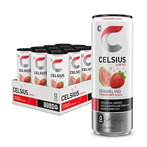 CELSIUS Sparkling Strawberry Guava, Functional Essential Energy Drink 12 Fl Oz (Pack of 12) - Sparkling Strawberry Guava - 12 Fl Oz (Pack of 12)