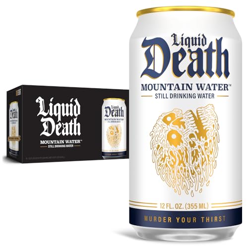 Liquid Death, Still Mountain Water, 18-Pack (12oz Cans), Real Mountain Source, Natural Minerals & Electrolytes