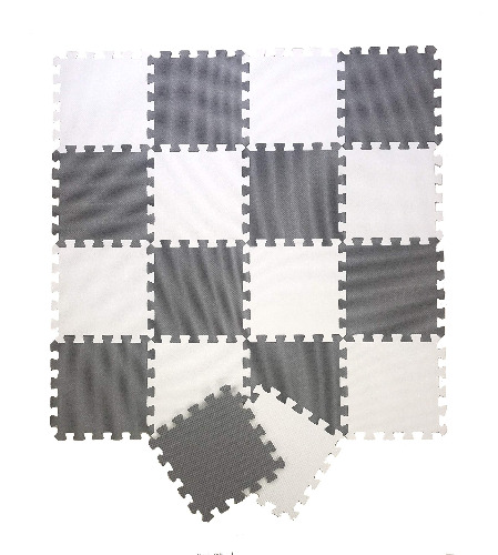 Interlocking Foam Tiles Foam Mats for Kids Floor Mats Play Mat Puzzle Mats White and Grey (18pcs Thick Tiles)