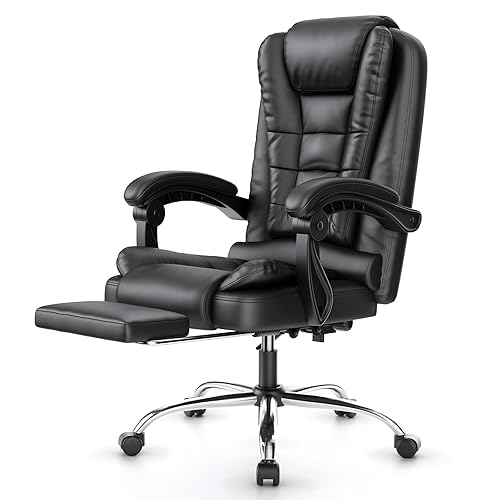 naspaluro Executive Office Chair with Footrest High Back Desk Chair Ergonomic Recliner Computer Chair Gaming Chair with Tilt Function Heavy Duty for Home Office Working (Black PU Leather) - Black - With Footrest