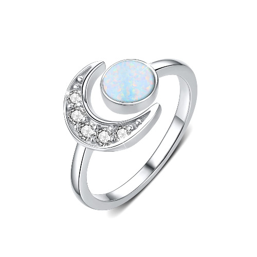 Moon Ring, 925 Sterling Silver Moonstone/Turquoise/Opal/100 Languages I Love You Ring Crescent Moon Ring Adjustable Open Rings Christmas Gifts for Women Girls